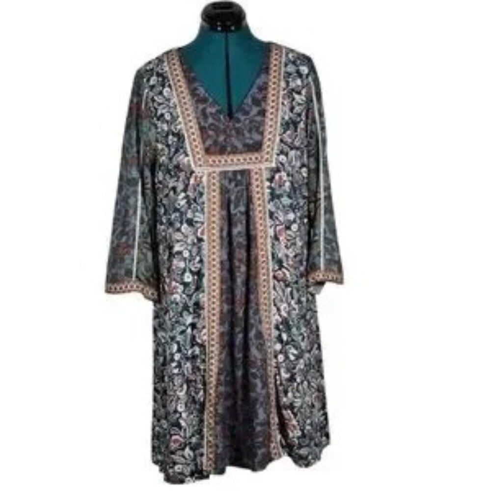 Sundance Boho Mixed Print Patchwork V-Neck Shift Dress Size Small - Picture 3 of 8